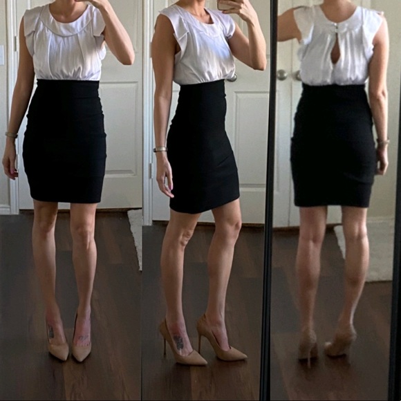 B Darlin Dresses & Skirts - White satin black high waisted pencil skirt dress